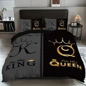 3-piece set (1 quilt cover +2 pillowcases, coreless)KQ crown printed quilt cover set, very suitable for couples 'soft and comfortable bedding, Bedroom Bedding Set, suitable for use in all rooms, room decoration Bed Sets Supplies