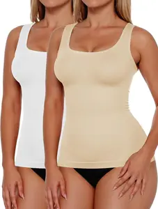 Women's 2-Piece Seamless Tummy Control Tank Tops - Compression Minimalist Basic Shapewear Body Shaper Tummy Control Shapers for Summer Daily Wear