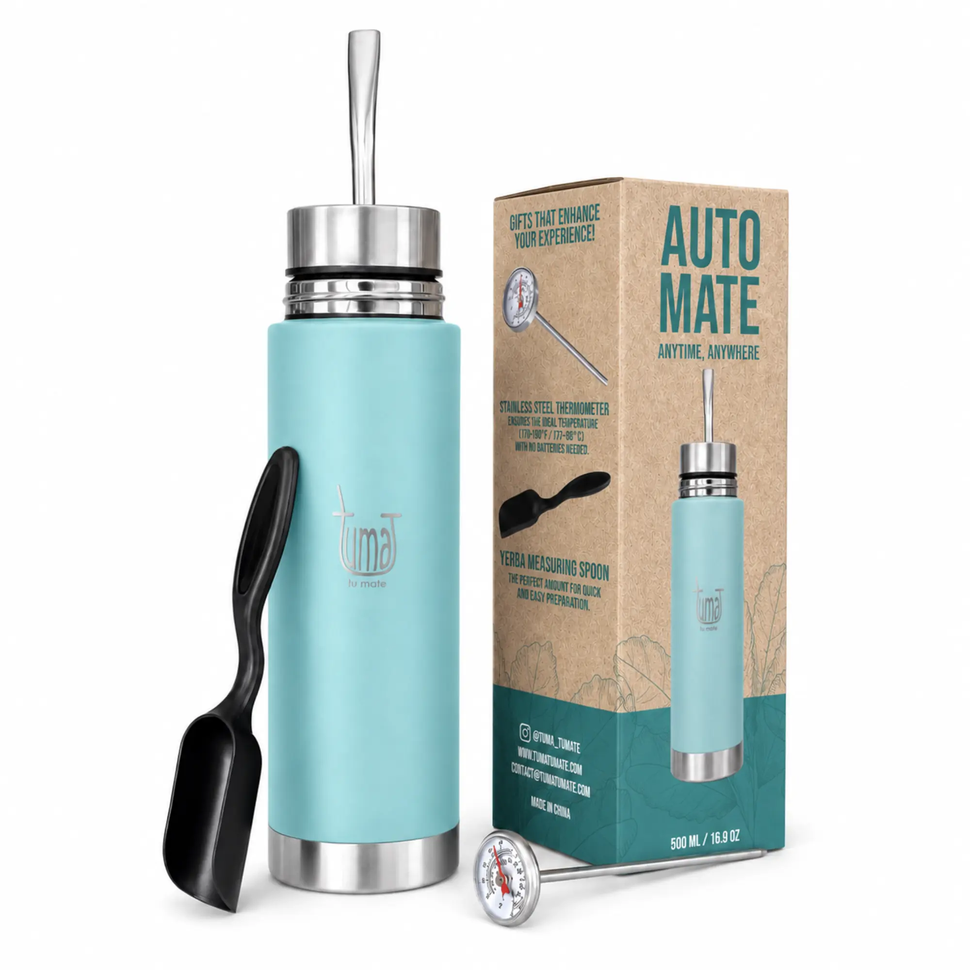 Tuma Tu Mate Auto-Mate 500 ml Yerba Mate Flask - Light Blue