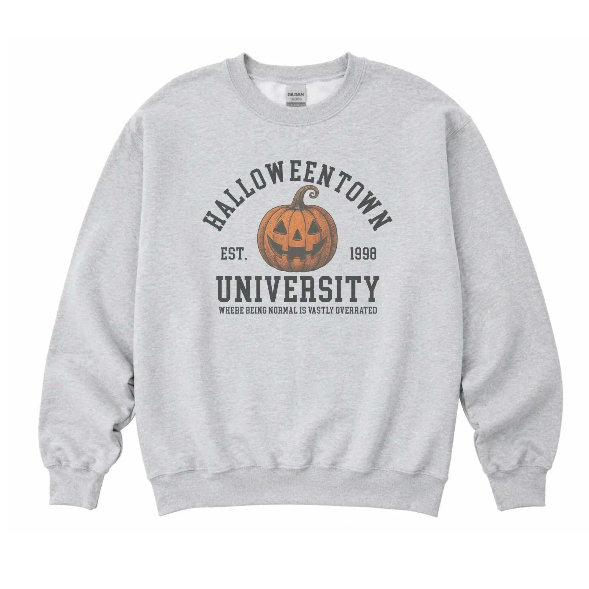 Halloween Town University Pumpkin Sweatshirt - Ash Grey - Halloween Sweatshirt - Spooky Sweatshirt Cotton Fabric Aesthetic Comfy
