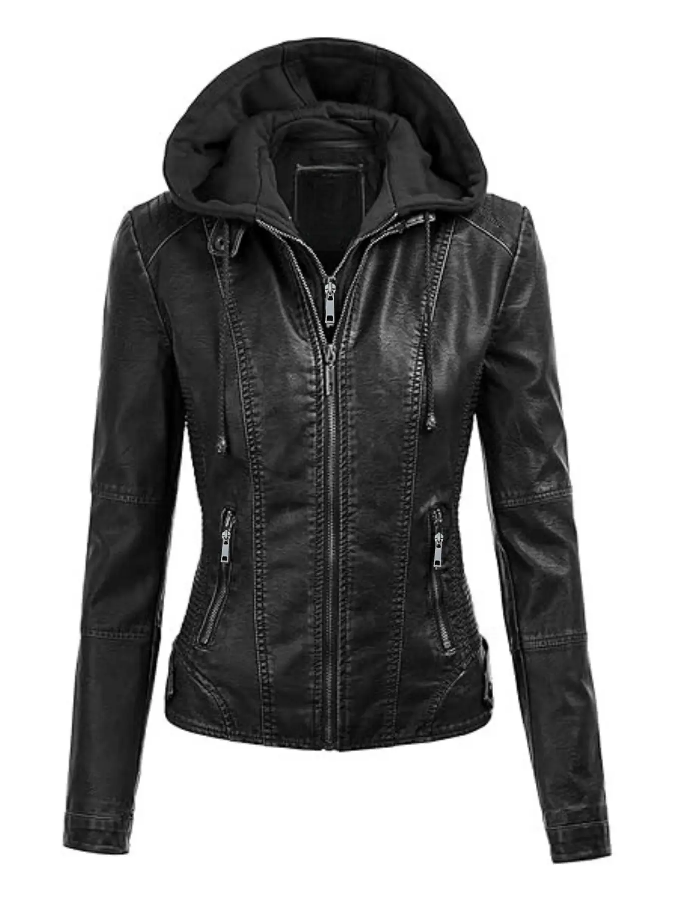 Women's Faux Leather Fitted Long Sleeve Fashionable Jacket for Work, Casual and Everyday Wear, Ideal for Spring and Autumn Seasons, Basic, Stylish, Fashion and Versatile Apparel Coats, Fashion Fitted Outerwear