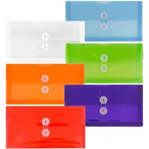 Plastic Envelopes with Button & String Tie Closure - #10 Business Booklet - 5 1/4 x 10 - Assorted Colors - 6/pack