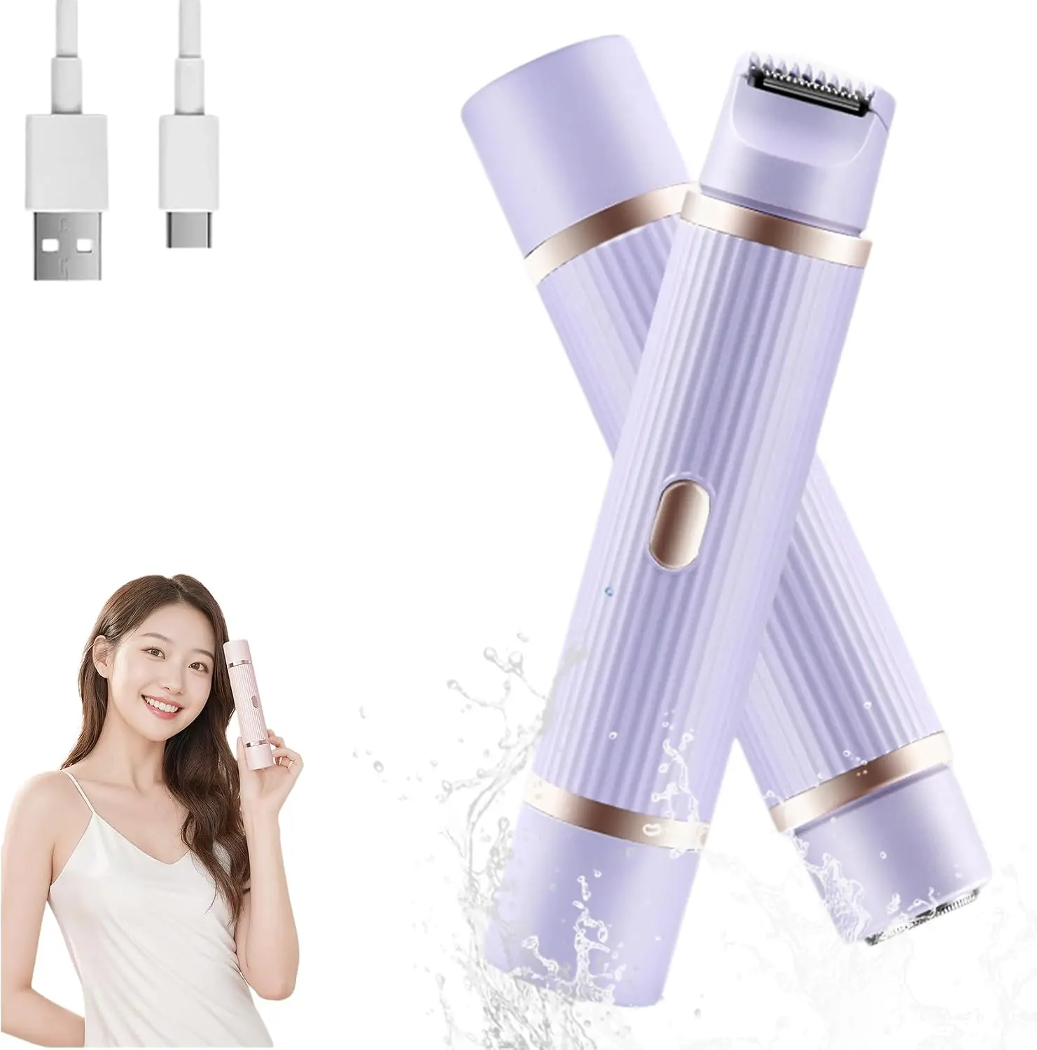 Rechargeable 2-in-1 Womens Facial Hair Remover and Eyebrow Trimmer, Waterproof Portable Electric Precision Shaver with USB-C Charging