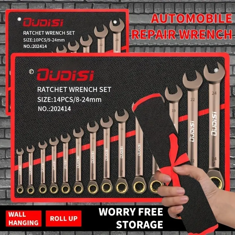 OUDISI Impact Ratchet Combination Wrench Kit - 6mm-24mm Metric Socket Wrench Set, High Torque Durable Hand Tool with Storage Bag for Home & Automotive Tasks, Ratchet Combination Wrenches