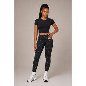 Women's KYNDEO Formline Skinny Leggings - Noir Monogram, Breathable Polyester-Spandex Bottom with Slim Fit & Enhanced Hip Support