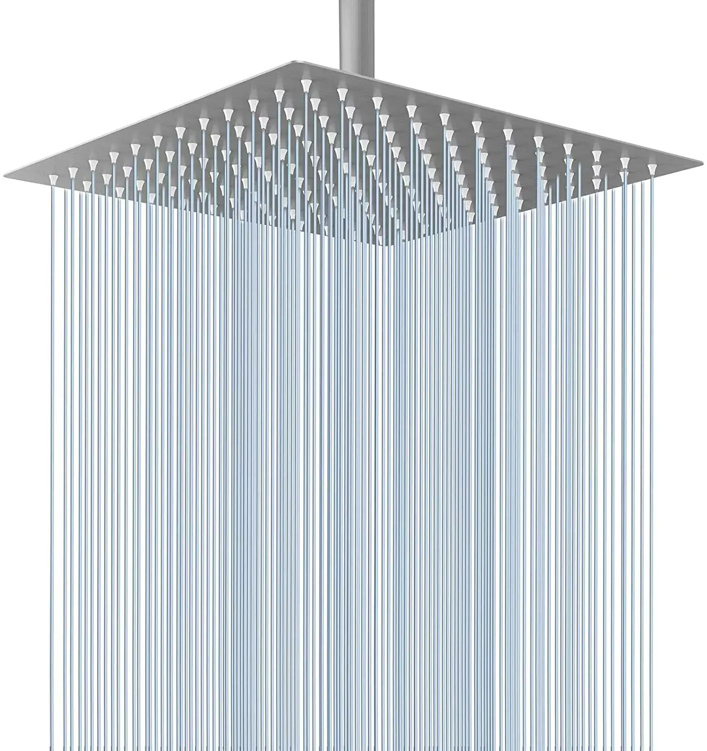 12 Inch Rain Shower Head, 12" Square Rainfall & High Pressure Stainless Steel Bath Shower Head, Waterfall Full Body Coverage with Silicone Nozzle, Non Fingerprint Brushed Finish（No Shower Arm）