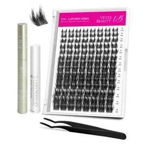 VEYESBEAUTY VB-Wheat Cluster Lashes Ultra-thin Extremely Fine Invisible Band False Eyelash Wispy Faux Mink Lash Mixed Length DIY Eyelash Extension for Self Makeup Cosmetic Application at Home