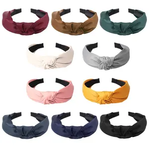 Knotted Headbands 10 Pack Solid Color Headbands Wide Knot Elastic Hairband Hair Accessories for Women and Girls