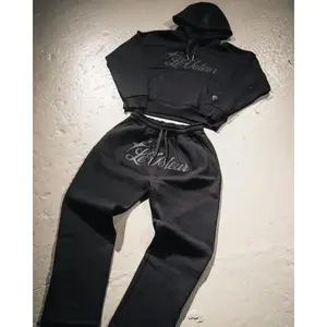 Men'sY2KHipHopTwo-PieceSet-Hoodie&SweatpantswithEmbroideredLettersandRhinestoneSequins Clothes Menswear