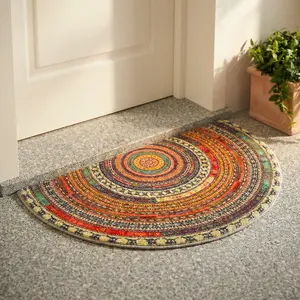 Half Round Non-Slip Doormat, Brown Semi Circle Welcome Mat for Entryway, Washable Indoor Floor Rug for Kitchen, Bedroom & Bathroom (19x31 Inch)