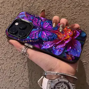 A laser phone case with a cool purple butterfly pattern, suitable for iPhone 17 Air/16 Plus/15 Pro Max/14 Pro/13/12/11/XS Max/X phone case, the best choice for holiday gifts to family, friends, lovers, boyfriends, girlfriends CY405