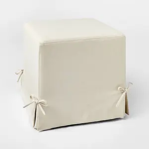 Lynwood Slipcover Cube Ottoman with Tie Details Cream - Threshold designed w/Studio McGee