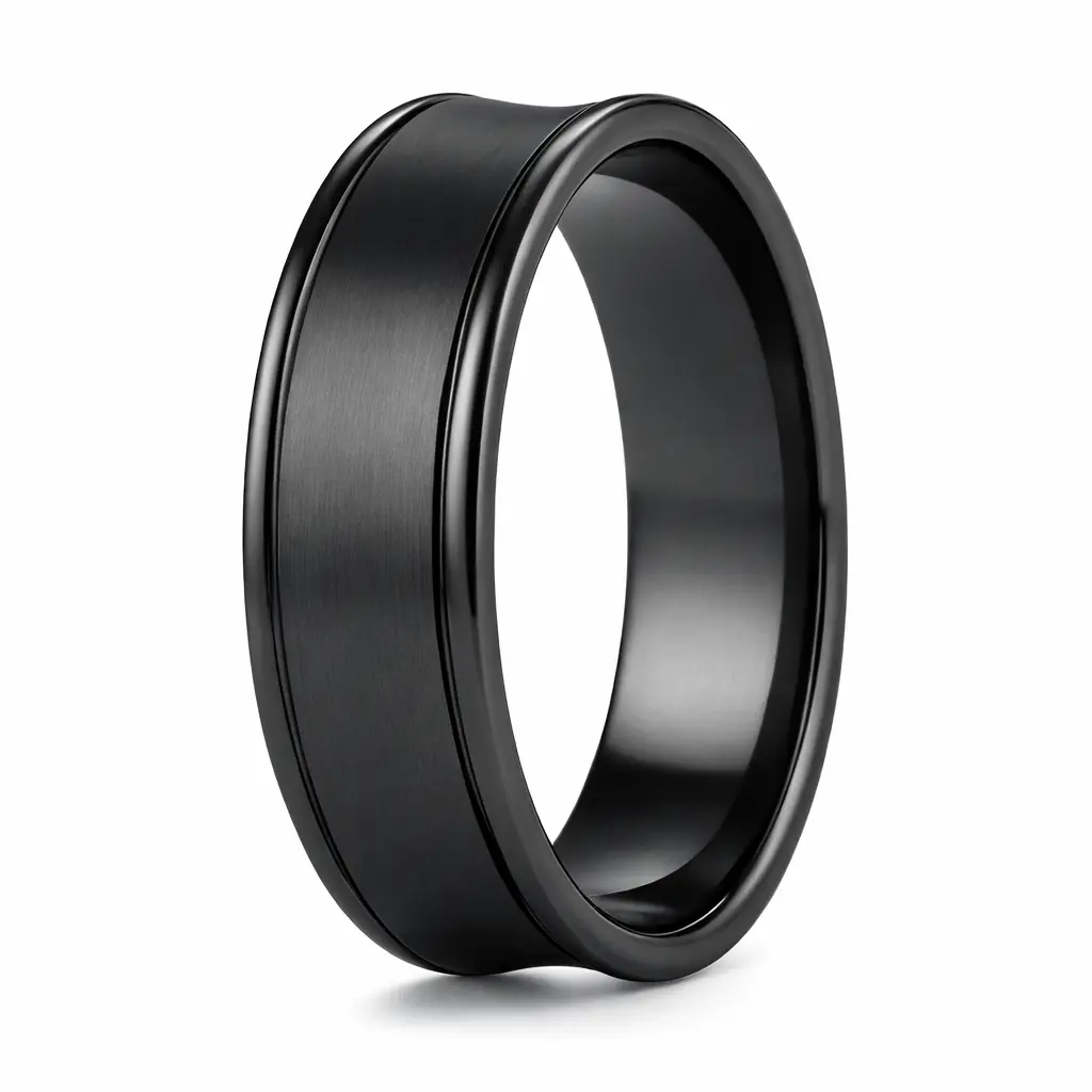 The Desoto 7.5mm Men's Black Titanium Wedding Ring With Concave Design