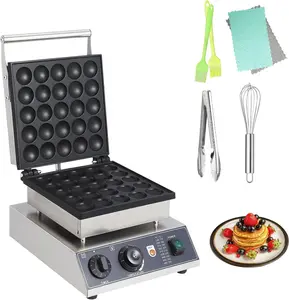 Commercial Round Muffin Maker 25 Hole Flip Top Non-Stick Waffle Maker Stainless Steel 110V Temperature and Time Control Heart Belgian Waffle Maker Ideal for Restaurant, Snack Bar and Home Use