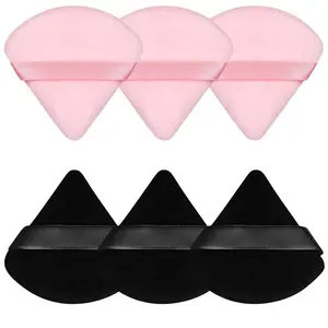 6 Pieces Powder Puff Face Makeup Sponge Soft Velour Triangle Powder Puffs Beauty Sponge Stocking Stuffers for Loose Powder (Black, Pink)