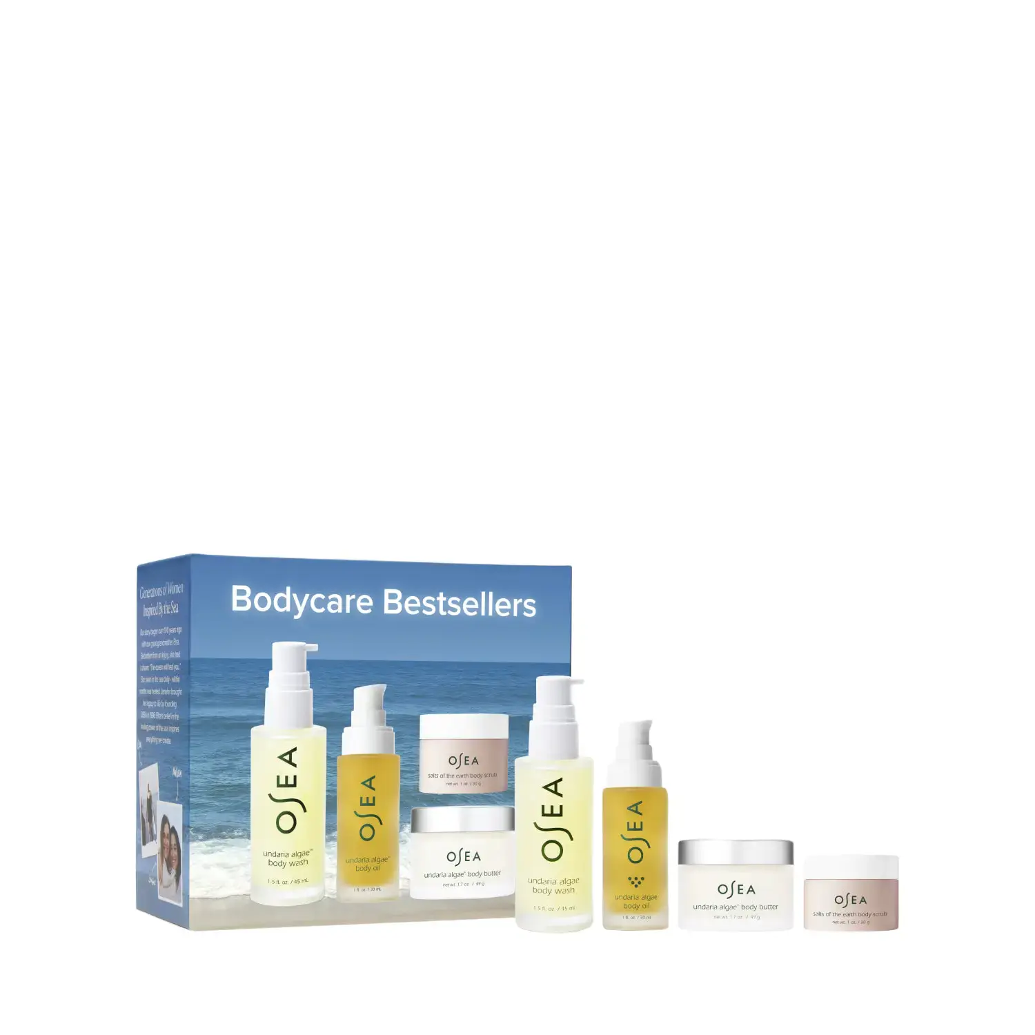 OSEA Bodycare Bestsellers Set - 4-Piece Travel-Size with Body Wash Oil Butter & Scrub for Moisturizing Skin Repair Hydrating Moisture Exfoliate