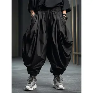 Mens Elastic Waist Ruffles Baggy Harem Trousers Fashion Loose Cargo Long Pants Casual Streetwear TrousersGift
