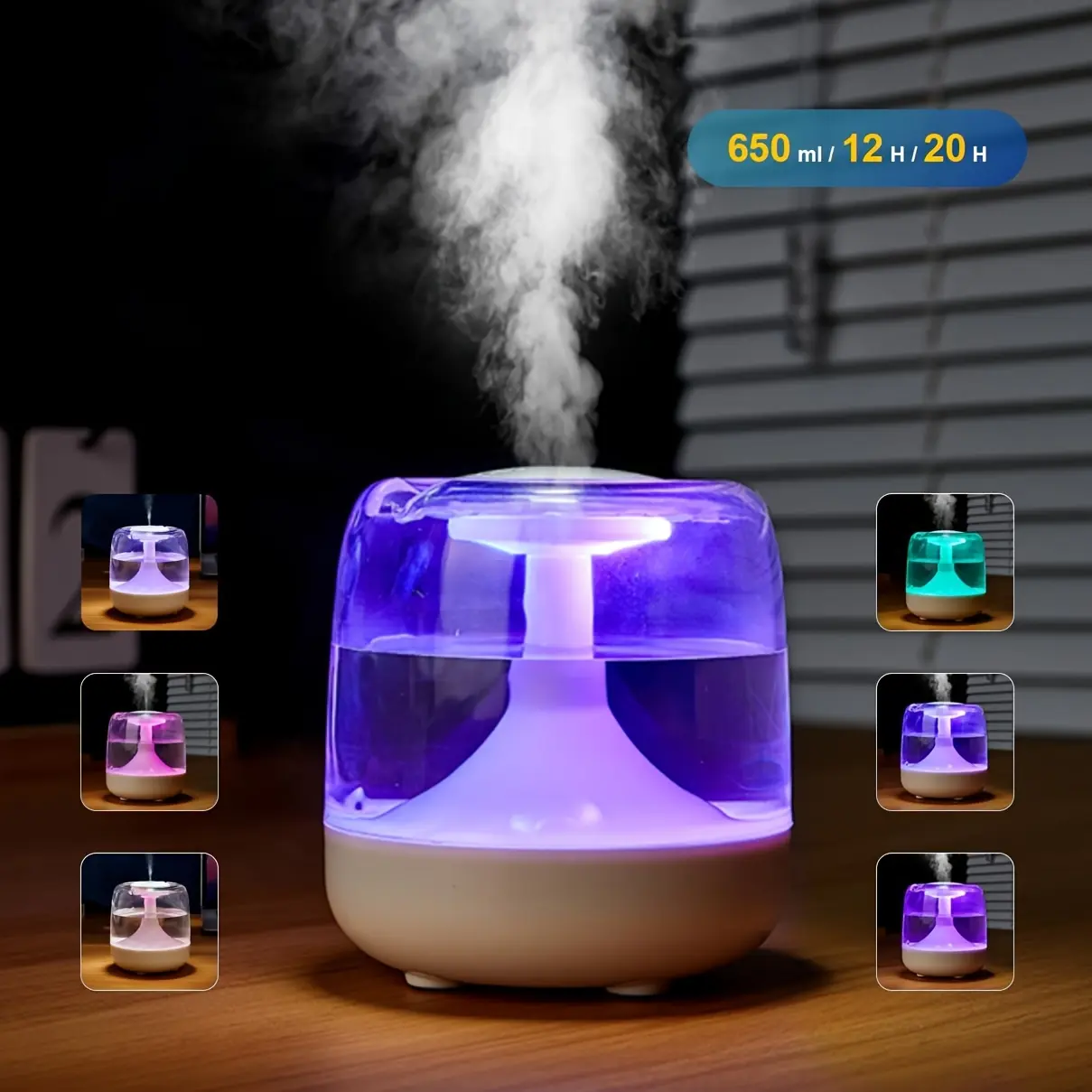 Silent USB Powered Home Humidifier with Seven Colour Night Light Dual Mist Levels Visible Water Level 26dB Noise Long Lasting 24 Hour Operation Ideal for Living Rooms Bedrooms Offices Perfect Gift Humidification Air Purifier, Gifts For The Bedroom, Adults