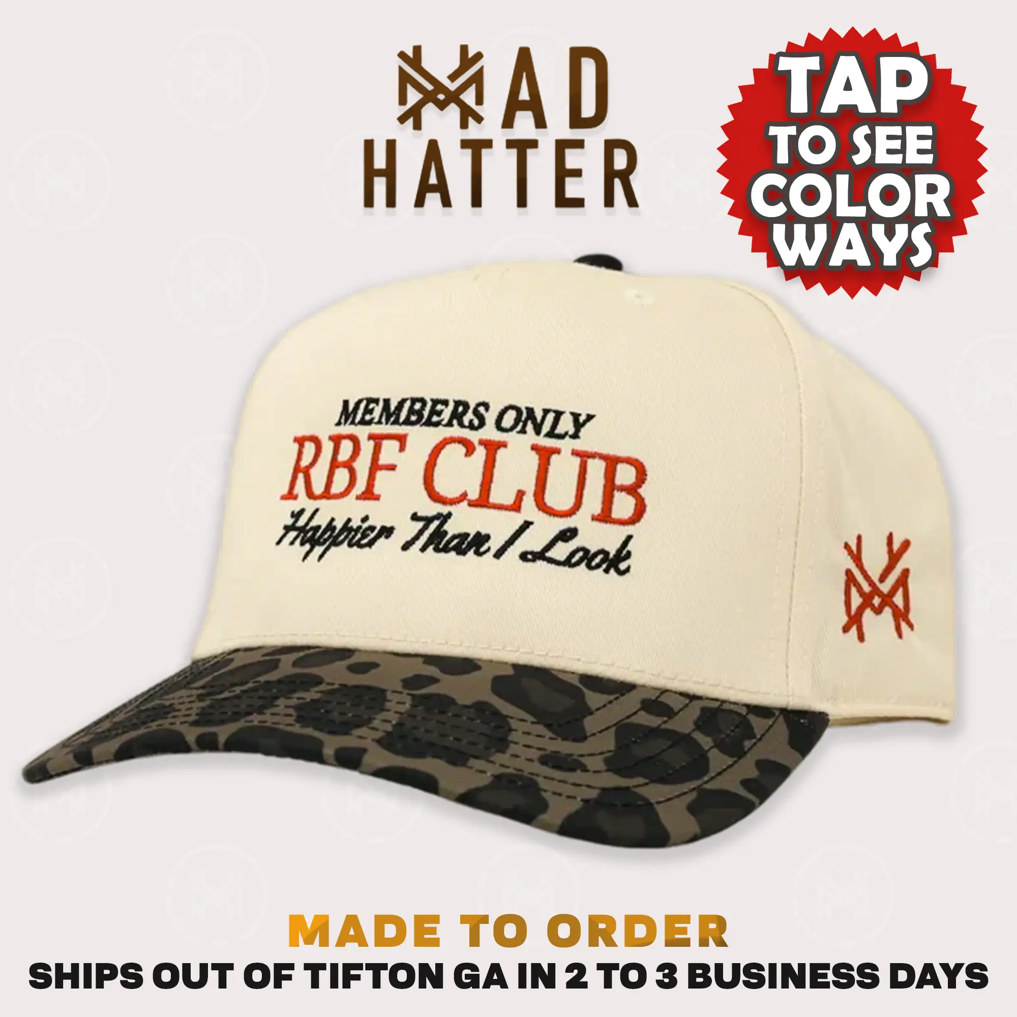 RBF Club MadHatter's Embroidered Snapback Adjustable (Up To A Size 8 Head) Premium Trucker Hat RBF Club MadHatter's Embroidered Snapback Adjustable (Up To A Size 8 Head) Premium Trucker Hat