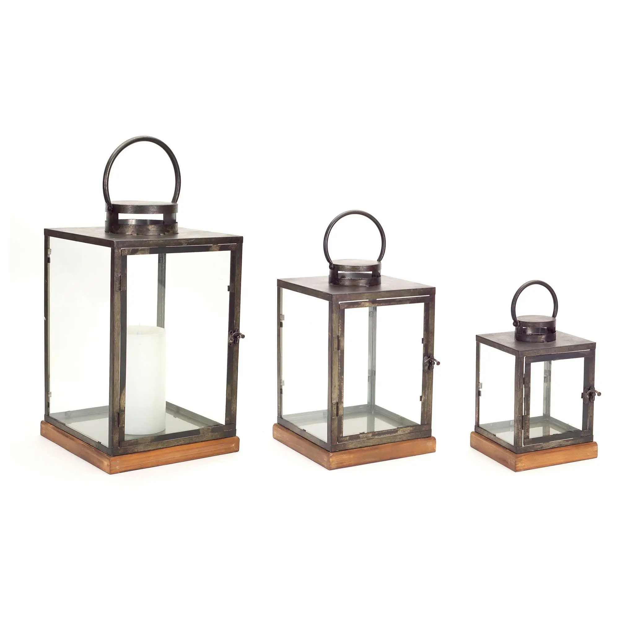 Melrose International Wood and Metal Lantern (Set of 3)