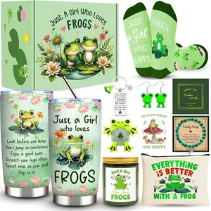 Frog Gifts, Frog Lovers Gifts for Women, Cute Frog Stuff with 20 Oz Green Frog Tumbler Makeup Bag Candle Socks Frog Hair Tie Bracelet Earrings Keychain Card for Birthday Christmas Frog Lover