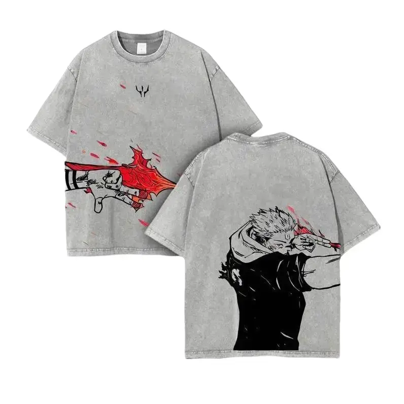 Ryomen Sukuna x Jujutsu Kaisen Ver 4 Anime Double Printed Washed T-Shirt Unisex Mineral Hoodie Anime Manga Washed Heavy Cotton T-shirt, Gift For Anime Fan