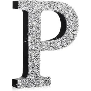 Silver Crystal Diamond Bling Letters Crushed Diamond Decoration Wooden Glitter Letter with Screw and Hooks Rhinestone Gift for Wedding Y2k Mcbling Bedroom Wall Decor (Letter P, 5.7"l x 5.7"w)
