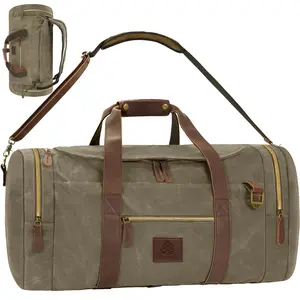 Vintage Canvas Travel Duffle Bag for Men Overnight Weekender Bag Large Capacity   holiday travel Waterproof Portable Convertible Carry-On multifunctional gift for traveler airport  retro storage space  Multipurpose Luggage personal item travel bag