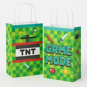 Pixel Party Kraft Gift Bags - "Eat Sleep Creep" Design, 8 Pack