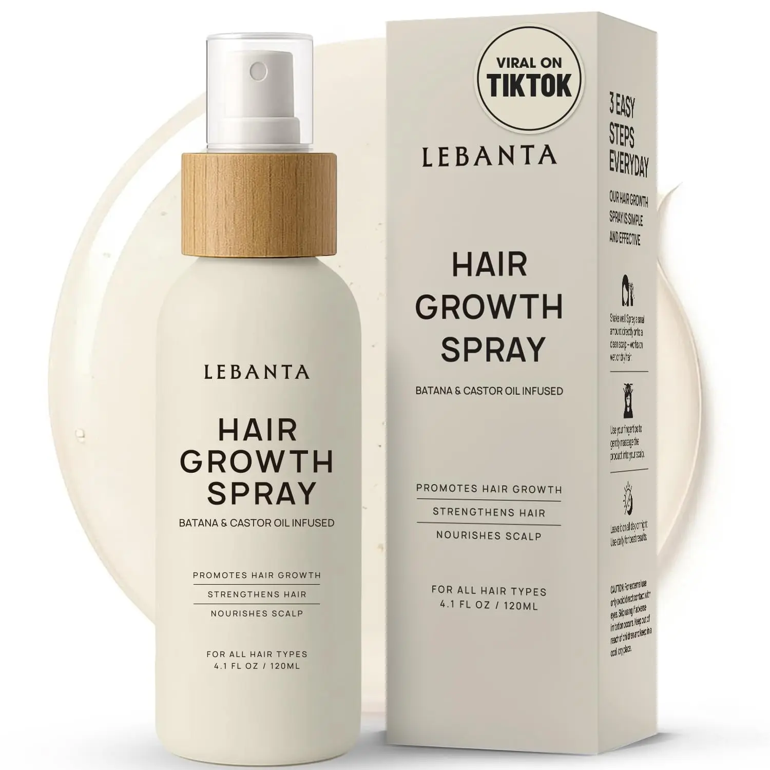 Lebanta Hair Growth Spray - 120 ML Non-Greasy Formula with Batana & Castor Oil for All Hair Types - Daily Serum for Scalp Health & Hair Development Haircare