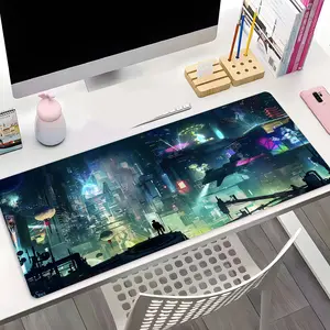 Neon Cyberpunk City Art Large Gameing Mouse Pad,Gaming Mousepad,Aesthetic Desktop Decoration Protection Pad,Rubber Pad Non-slip Lock Edge Work Pad,multi-size mouse pad suitable for laptop,desktop computer games, work,family, good gift for boys,kids