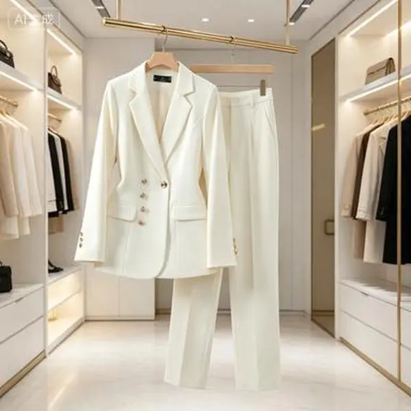 Women’s 2-Piece Polyester Blazer and Pants Suit Set - Long Sleeve, Slim-Fit, Solid, Office Work Chic Executive Essential Business Attire, Elegant Business Office Suit, All-Season Commuter Outfit