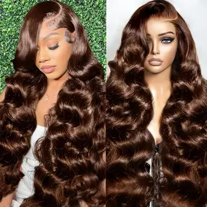 BABOSHOW 4# Ginger Brown Lace Front Wig Human Hair Body Wave 13x6 HD Transparent Lace Front Wigs Pre Plucked Straight 99J Burgundy Colored Brown Wig Human Hair Wigs For Black Women