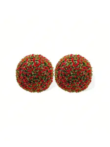 Premium Artificial Topiary Balls 16in Red Rose Decorative Ornaments for Home Table & Wedding Decor with Hanging Chains & Zip Ties 40cm Diameter