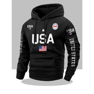 USA flag print hoodie men's fleece sweatshirt, United States letter print unisex casual knit fabric pullover for students and couples fashion hoodie for autumn and winter, 2026 spring pullover hooded sports hoodie