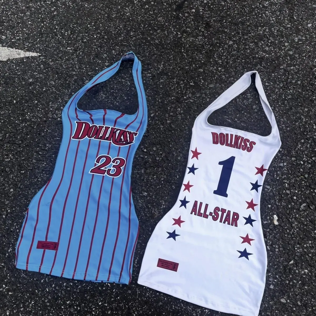 Sporty American Retro Dress, Color Contrast Halter Sleeveless Backless Bodycon Dress