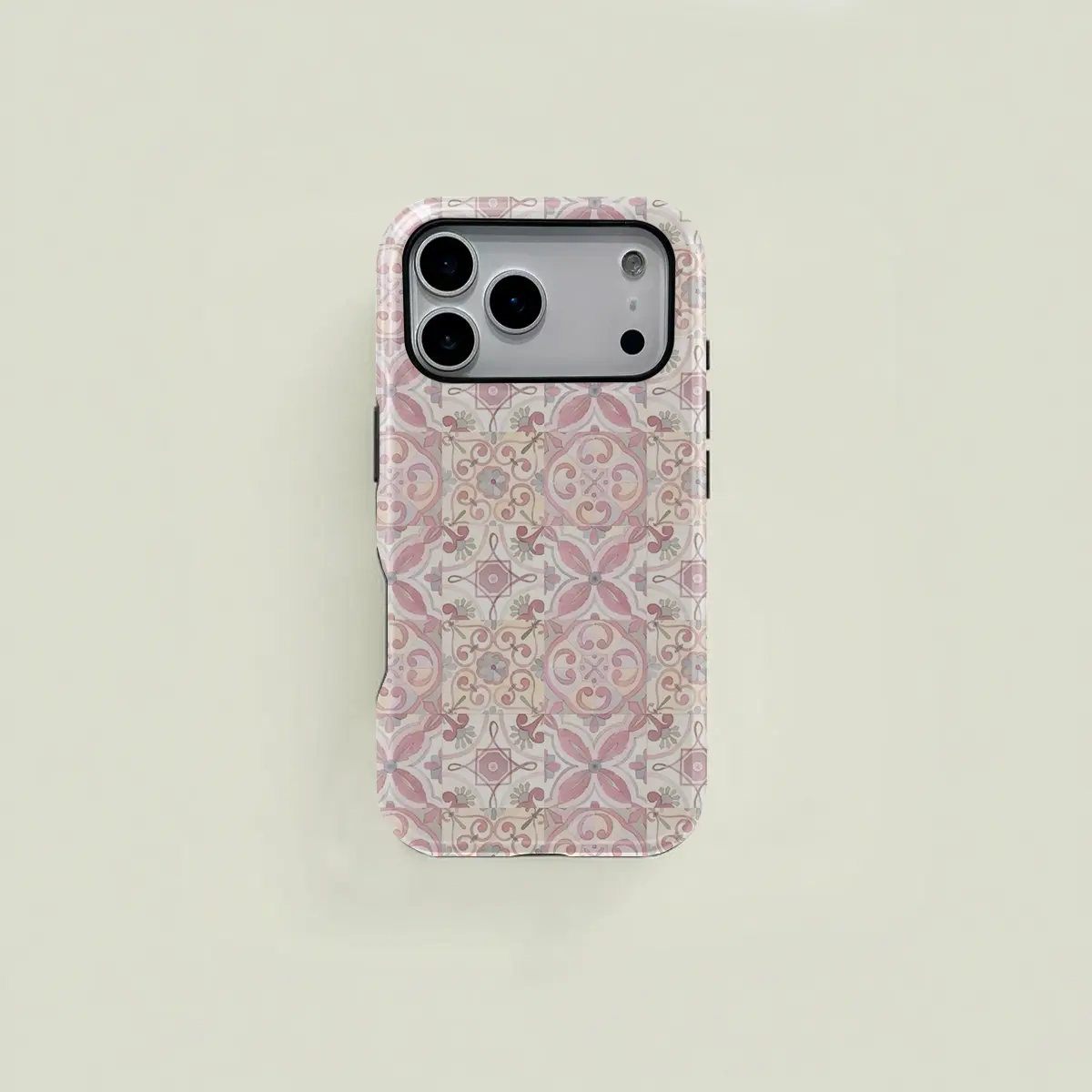 Vintage Tile Pattern Phone Case, Elegant Floral Design, Geometric Shapes, Durable Two-In-One Protection Compatible with iPhone 17, 16, 15, 14, 13, 12, 11 Pro Max Pro Plus, and Samsung Galaxy S25, S24, S23 Ultra