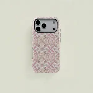 Vintage Tile Pattern Phone Case, Elegant Floral Design, Geometric Shapes, Durable Two-In-One Protection for iPhone & Samsung Series Compatible with Samsung Galaxy S25