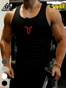 Men's Geometric Pattern Fitted Gym Vest, Workout Vest, Sports Vests, Soft Breathable Fabric, Ideal for Fitness Training & Summer Casual Wear