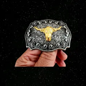 kids small Hebilla Vaquera Gold Plated Long Horn Western Rodeo Belt Buckle with Unique Design and Traditional Mexican Style Metal Accessory