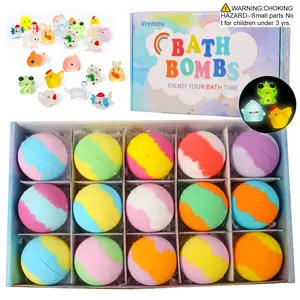 Kids' Bath Bombs with Surprises, 15-Pack Handmade Bath Bombs with Glow-In-The-Dark Toys, Fizzy Bath Salts, Perfect Party Favors, Body Care Products