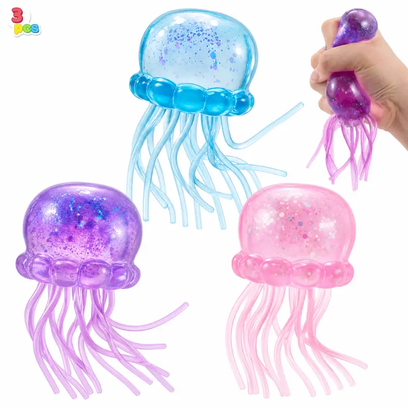 JOYIN 1PCS/3PCS Glitter Sparkle Jellyfish Squishies Toys, Slow-Rising Stress Relief Fidget Sensory Toy for Kids, Soft Squeeze Decompression Gift for Adults, Office Desk Decor, Party Favor