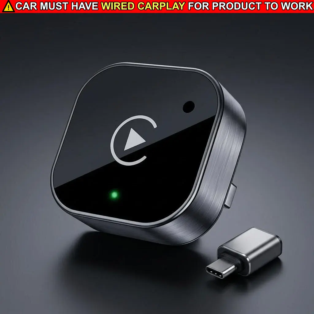 2-in-1 Wireless CarPlay Adapter for Car Media Player, Aluminum Alloy Build, Plug-and-Play, Wired-to-Wireless Conversion, Ultra-Fast Auto-Connection, 0-Latency Synchronization, USB-Type-C Dual-Port, Compatible with iPhone iOS 18+ & Android 11+, Sturdy, Usb