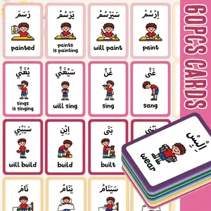 60 Arabic Verb Learning Cards, Vocabulary Teaching Flashcards, Bilingual Interactive Study Cards for Beginners, Bilingual Instruction Cards, Arabic-English Dual Language