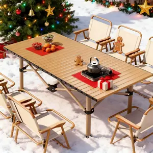 Camping table, portable folding table, ultra-lightweight folding camping table, with 4 adjustable legs, aluminum rolled tabletop, and carrying bag, suitable for outdoor travel and backyard barbecues