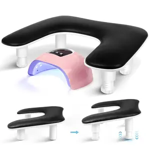 Manicure Arm Rest for Nails Tech: U-shaped Adjustable Nail Armrest - Black PU Leather Hand Stand Rest for Manicurists