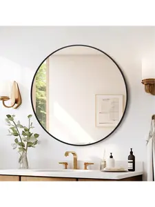 Multi-Size Matte Black Aluminum Frame Round Wall Mount Mirror - 5mm Extra Thick Glass, 20/24/30/32 in HD Clarity, Modern Decor for Living Room, Nursery, with Easy Installation