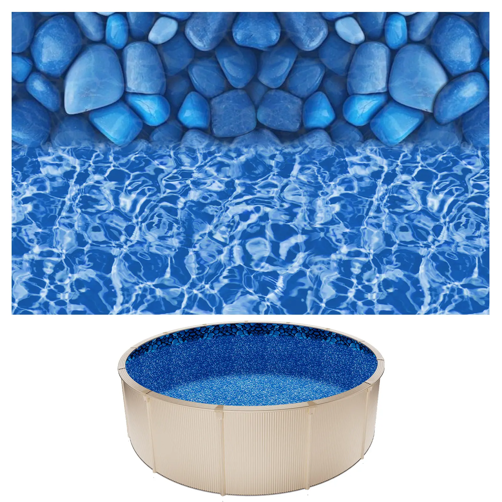 【SummerFinds】VEVOR 15ft Pool Liner, Round Overlap Swimming Pool Liner for 54 in Wall Height, Premium Vinyl, Easy Install with Leak-Proof Patches, Designed for Steel Sided Above-Ground,Outdoor, Boulder Swirl, Pool Accessories, Swimming Pool Accessories