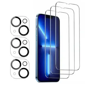 6-Pack (3pcs+3pcs) Screen Protector For iPhone 11/12/13/14/15/16 Pro Max With Camera Lens Tempered Glass Protector Clear