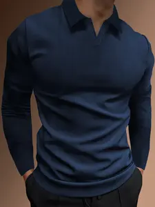 A new men's striped long-sleeved Fitted polo shirt, a casual fashionable button-up collar top, comfortable fabric, suitable for spring and seasons, daily wear, men's clothing.